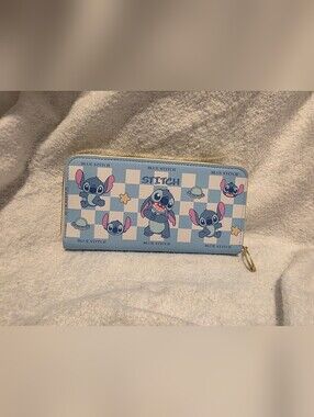 NWOT Stitch Zip Wallet with Blue Checkered Print